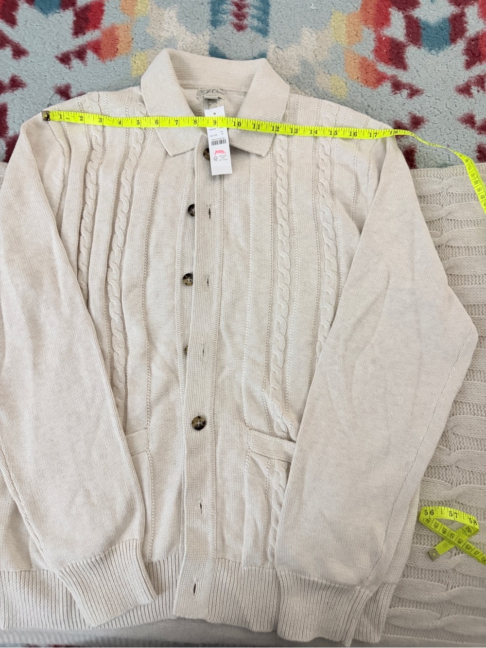 J. Crew Men's Cream Cable-Knit Button Cardigan